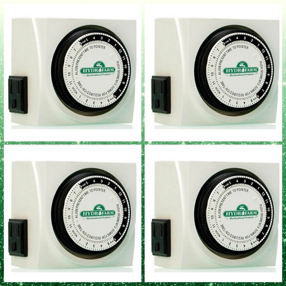 Set of 4 HYDROFARM TMO1015D Grow Light Dual Outlet Analog Grounded Timers